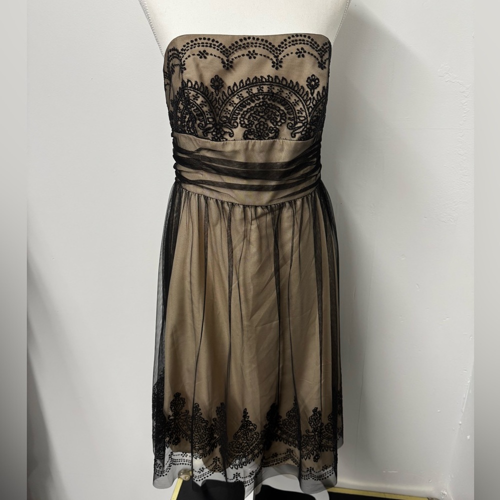 David's Bridal Black and Tan Strapless Dress